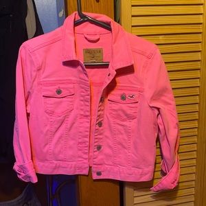 Girls pink hollister cropped denim jacket